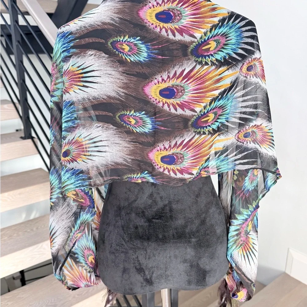 Peacock Feather Print Scarf Beach vacation Vintage Y2K